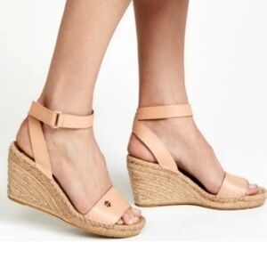TORY BURCH Bima 2 Espadrille Jute Platform Wedge Wrap Around Ankle Strap Sz 7.5